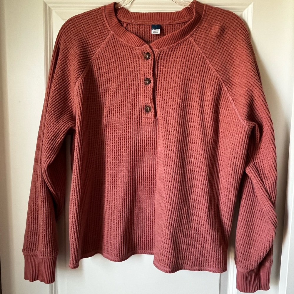 Old Navy Waffle Henley Cardigan - Rust Pink